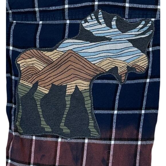 Moose Kids Plaid Flannel Button Down Shirt MEDIUM Unique Ombre Upcycled - Picture 2 of 5